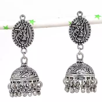 Натуральные индийские серьги Jhumki с драгоценным камнем, серебряные серьги в племенном стиле Бали, 2,17 дюйма, Q1U64