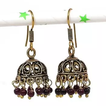 Натуральные индийские серьги Jhumki с драгоценным камнем, серебряные серьги в племенном стиле Бали, 1,46 дюйма, F1t44