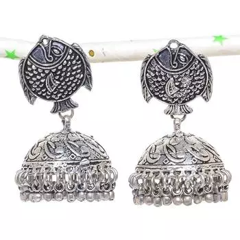 Натуральные индийские серьги Jhumki с драгоценным камнем, серебряные серьги в племенном стиле Бали, 2,05 дюйма, F8M41