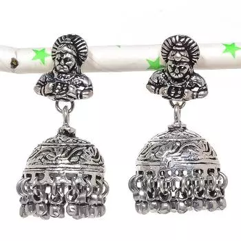 Натуральные индийские серьги Jhumki с драгоценным камнем, серебряные серьги в племенном стиле Бали, 1,69 дюйма, K6H83