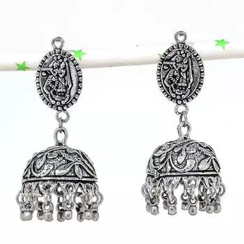 Натуральные индийские серьги Jhumki с драгоценным камнем, серебряные серьги в этническом стиле Бали, 2,17 дюйма, j9m59