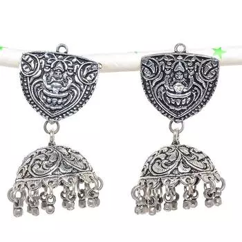 Натуральные индийские серьги Jhumki с драгоценным камнем, серебряные серьги в племенном стиле Бали, 2,17 дюйма, G0c22