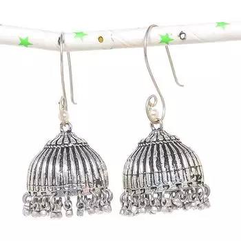 Натуральные индийские серьги Jhumki с драгоценным камнем, серебряные серьги в стиле Бали, 2,29 дюйма, O3f31