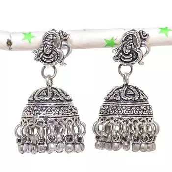 Натуральные индийские серьги Jhumki с драгоценным камнем, серебряные серьги в племенном стиле Бали, 1,58 дюйма, s6J95