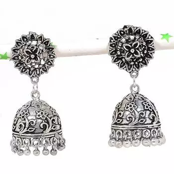 Натуральные индийские серьги Jhumki с драгоценным камнем, серебряные серьги в племенном стиле Бали, 1,77 дюйма, Q2G66