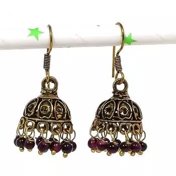 Натуральные индийские серьги Jhumki с драгоценным камнем, серебряные серьги в стиле Бали, 1,42 дюйма, V4v19