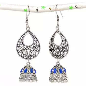 Натуральные индийские серьги Jhumki с драгоценным камнем, серебряные серьги в племенном стиле Бали, 2,80 дюйма, L5R70