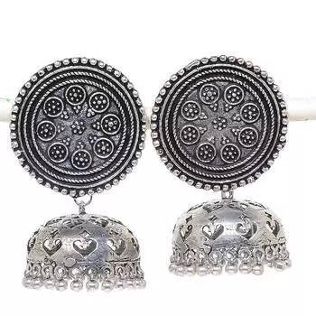 Натуральные индийские серьги Jhumki с драгоценным камнем, серебряные серьги в племенном стиле Бали, 2,44 дюйма, P6f17