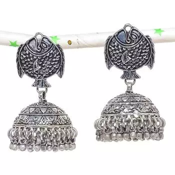 Натуральные индийские серьги Jhumki с драгоценным камнем, серебряные серьги в стиле Бали, 1,97 дюйма, D8o63