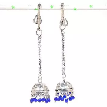 Натуральные индийские серьги Jhumki с драгоценным камнем, серебряные серьги в племенном стиле Бали, 4,33 дюйма, W9d31