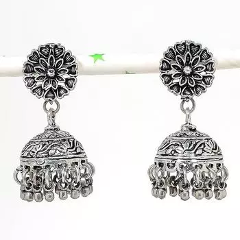 Натуральные индийские серьги Jhumki с драгоценным камнем, серебряные серьги в племенном стиле Бали, 1,77 дюйма, C9Y95