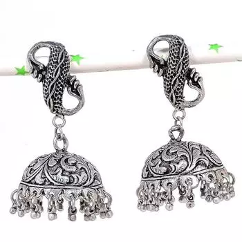Натуральные индийские серьги Jhumki с драгоценным камнем, серебряные серьги в племенном стиле Бали, 2,25 дюйма, K9r87