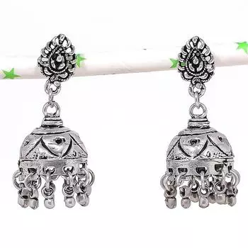 Натуральные индийские серьги Jhumki с драгоценным камнем, серебряные серьги в этническом стиле Бали, 1,69 дюйма, f3u25
