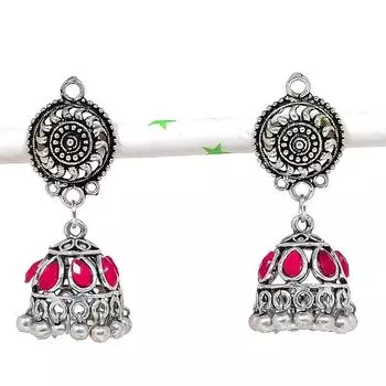 Натуральные индийские серьги Jhumki с драгоценным камнем, серебряные серьги в стиле Бали, 1,69 дюйма, M4u16