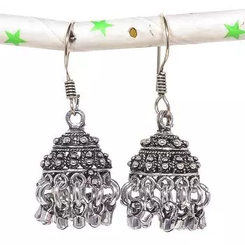 Натуральные индийские серьги Jhumki с драгоценным камнем, серебряные серьги в стиле Бали, 1,65 дюйма, d8d68