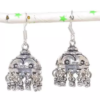 Натуральные индийские серьги Jhumki с драгоценным камнем, серебряные серьги в стиле Бали, 1,77 дюйма, D0W25