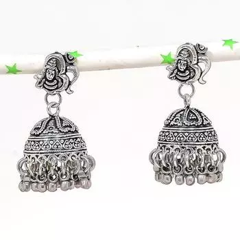 Натуральные индийские серьги Jhumki с драгоценным камнем, серебряные серьги в племенном стиле Бали, 1,58 дюйма, i6h74