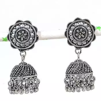 Натуральные индийские серьги Jhumki с драгоценным камнем, серебряные серьги в племенном стиле Бали, 1,89 дюйма, w4Q39