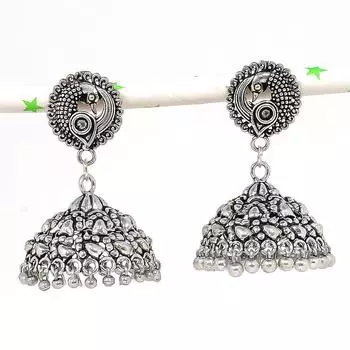 Натуральные индийские серьги Jhumki с драгоценным камнем, серебряные серьги в племенном стиле Бали, 1,89 дюйма, Z2T36