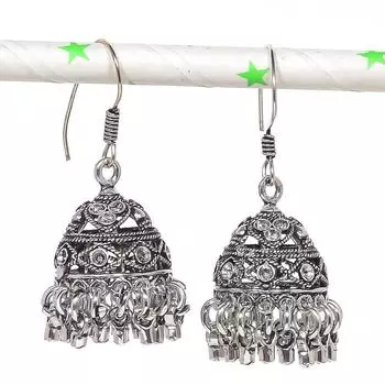 Натуральные индийские серьги Jhumki с драгоценным камнем, серебряные серьги в стиле Бали, 1,77 дюйма, F7t91