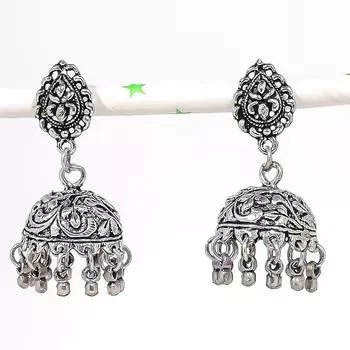 Натуральные индийские серьги Jhumki с драгоценным камнем, серебряные серьги в стиле Бали, 1,73 дюйма, R7l93