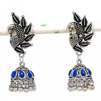 Натуральные индийские серьги Jhumki с драгоценным камнем, серебряные серьги в племенном стиле Бали, 2,05 дюйма, u6J52