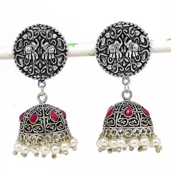 Натуральные индийские серьги Jhumki с драгоценным камнем, серебряные серьги в племенном стиле Бали, 2,29 дюйма, a3A30