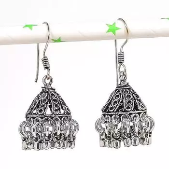 Натуральные индийские серьги Jhumki с драгоценным камнем, серебряные серьги в стиле Бали, 1,58 дюйма, j2K29