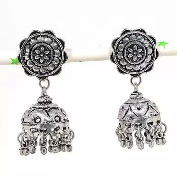 Натуральные индийские серьги Jhumki с драгоценным камнем, серебряные серьги в племенном стиле Бали, 1,97 дюйма, f1k20