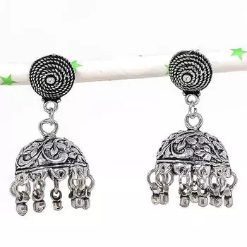 Натуральные индийские серьги Jhumki с драгоценным камнем, серебряные серьги в племенном стиле Бали, 1,65 дюйма, N9v75