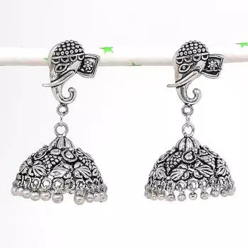 Натуральные индийские серьги Jhumki с драгоценным камнем, серебряные серьги в стиле Бали, 2,05 дюйма, L9b96