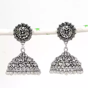 Натуральные индийские серьги Jhumki с драгоценным камнем, серебряные серьги в стиле Бали, 1,97 дюйма, H6m26