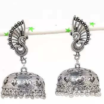 Натуральные индийские серьги Jhumki с драгоценным камнем, серебряные серьги в племенном стиле Бали, 2,29 дюйма, d1P46