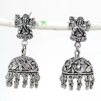 Натуральные индийские серьги Jhumki с драгоценным камнем, серебряные серьги в племенном стиле Бали, 1,97 дюйма, L8m78