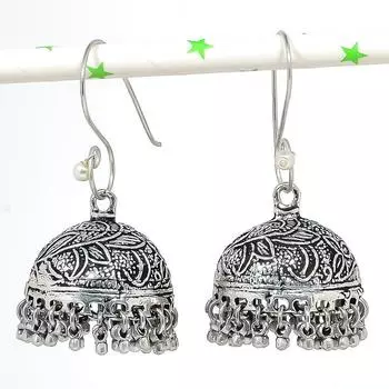 Натуральные индийские серьги Jhumki с драгоценным камнем, серебряные серьги в племенном стиле Бали, 2,17 дюйма, Z2N51