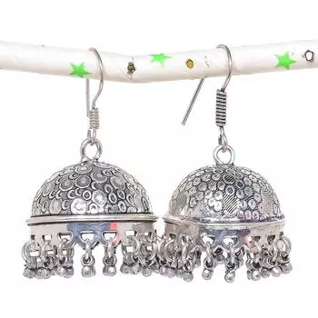 Натуральные индийские серьги Jhumki с драгоценным камнем, серебряные серьги в этническом стиле Бали, 1,93 дюйма, J7I17