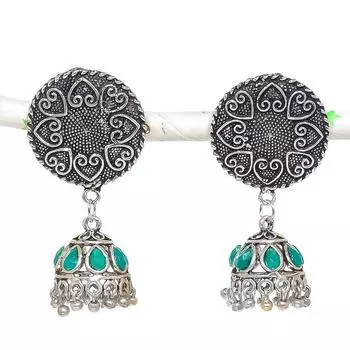 Натуральные индийские серьги Jhumki с драгоценным камнем, серебряные серьги в племенном стиле Бали, 1,97 дюйма, q2o98