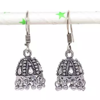 Натуральные индийские серьги Jhumki с драгоценным камнем, серебряные серьги в стиле Бали, 1,46 дюйма, P1r91