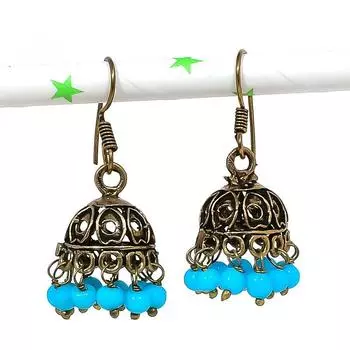 Натуральные индийские серьги Jhumki с драгоценным камнем, серебряные серьги в племенном стиле Бали, 1,38 дюйма, C8i27