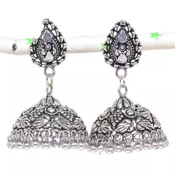 Натуральные индийские серьги Jhumki с драгоценным камнем, серебряные серьги в стиле Бали, 1,97 дюйма, K8o69