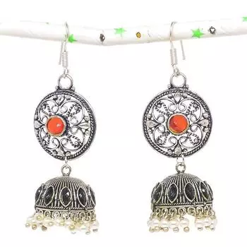 Натуральные индийские серьги Jhumki с драгоценным камнем, серебряные серьги в стиле Бали, 2,80 дюйма, o2l60