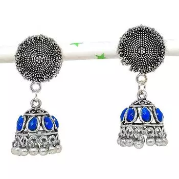 Натуральные индийские серьги Jhumki с драгоценным камнем, серебряные серьги в стиле Бали, 1,65 дюйма, K7d14