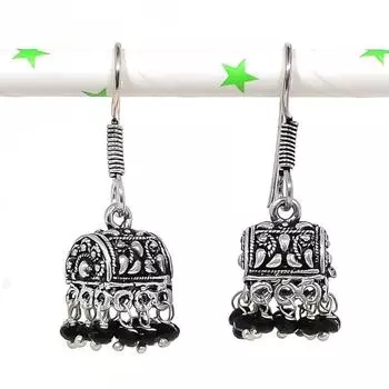 Натуральные индийские серьги Jhumki с драгоценным камнем, серебряные серьги в племенном стиле Бали, 1,46 дюйма, W8H89