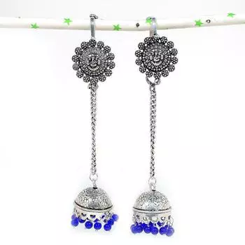 Натуральные индийские серьги Jhumki с драгоценным камнем, серебряные серьги в этническом стиле Бали, 4,45 дюйма, q5j75