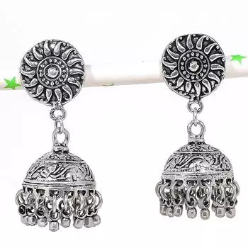 Натуральные индийские серьги Jhumki с драгоценным камнем, серебряные серьги в племенном стиле Бали, 1,89 дюйма, o5j93