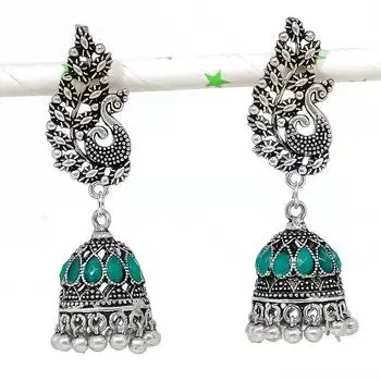 Натуральные индийские серьги Jhumki с драгоценным камнем, серебряные серьги в племенном стиле Бали, 2,29 дюйма, M6B09