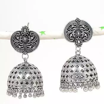 Натуральные индийские серьги Jhumki с драгоценным камнем, серебряные серьги в племенном стиле Бали, 1,97 дюйма, v8F26