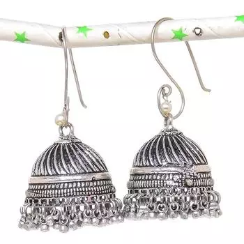 Натуральные индийские серьги Jhumki с драгоценным камнем, серебряные серьги в племенном стиле Бали, 2,29 дюйма, m6b13