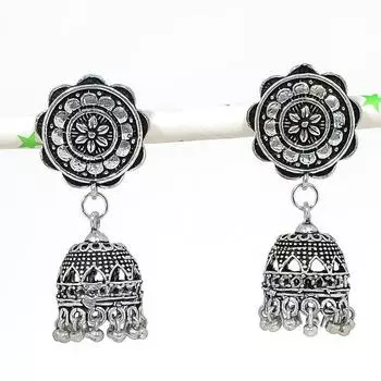 Натуральные индийские серьги Jhumki с драгоценным камнем, серебряные серьги в племенном стиле Бали, 1,77 дюйма, n7l84