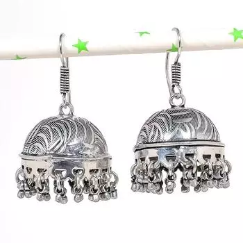 Натуральные индийские серьги Jhumki с драгоценным камнем, серебряные серьги в стиле Бали, 1,85 дюйма, N4I26